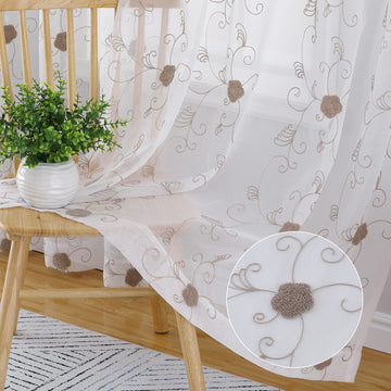 Tende in voile GARVEE con motivo floreale, semitrasparenti, in poliestere leggero, marrone, 140x245 cm, per cucina e bagno