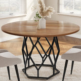 Tavolo da pranzo rotondo Garvee per 4-6 persone, 47 pollici, stile country moderno, base in metallo robusto, piano in legno, versatile per cucina e sala da pranzo
