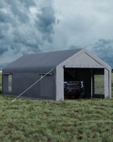 Garvee Garage Portatile 396.9x762 cm con Telo PE 220g, Struttura in Acciaio Zincato, Rifugio per Auto e Barche, 4 Finestre, Porte Avvolgibili