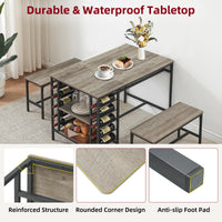 Set da pranzo Garvee per 4 persone con portabottiglie e contenitore, metallo e legno, salvaspazio, robusto, 2 panche, piccoli spazi