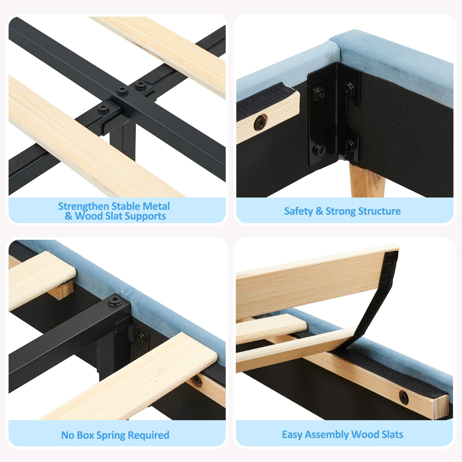 Struttura per letto singolo Garvee con libreria, velluto, robusta struttura in acciaio, silenziosa, blu per cameretta dei bambini