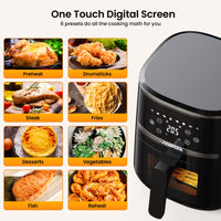 Friggitrice ad aria calda Garvee da 4,5 l e 1500 W con finestra di visualizzazione e tappetino da forno in silicone per la cucina di famiglia