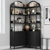 Garvee Libreria Ad Angolo 74.5" Con 6 Ripiani E Armadietto, Metallo, Industriale, Per Soggiorno E Camera, Nero - Black