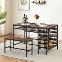 Tavolo da pranzo Garvee per 4 persone con portabottiglie e contenitore, robusto metallo e legno, salvaspazio, rettangolare, ideale per stanze piccole