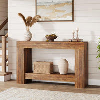 Tavolo consolle Garvee da 47" per corridoio con 2 ripiani, base in legno robusto, stile country, soggiorno e ingresso, marrone