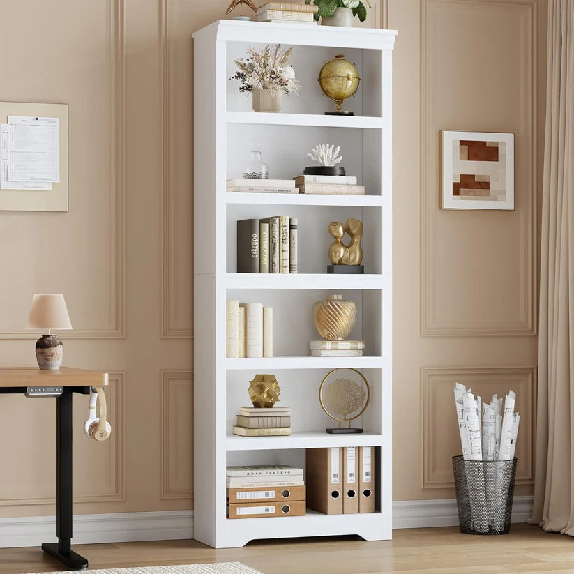 Garvee Libreria Rustica Alta 75" in MDF con 2-6 Ripiani Regolabili, Anti-Ribaltamento, Multiuso per Soggiorno e Studio, Design Elegante, Colore Neutro