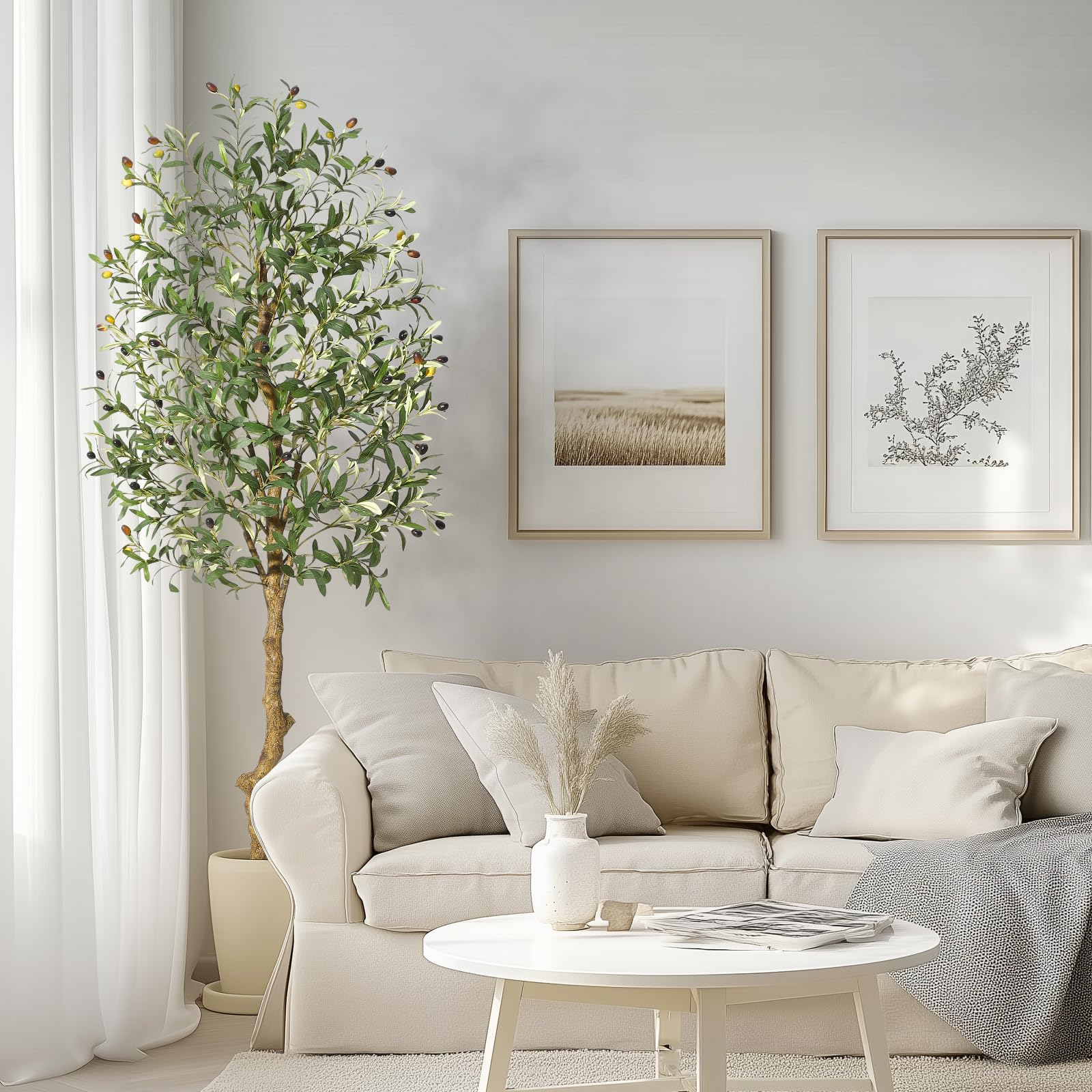 Albero di ulivo artificiale Garvee da 6 piedi con foglie di silicato e vaso di cemento stabile per soggiorno e ufficio, realistico, verde