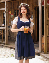 Garvee - Set da 3 pezzi in Dirndl tradizionale midi da donna per Oktoberfest, Carnevale e Martedì Grasso, blu, taglia 36, tradizionale, elegante, di alta qualità