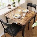 Set da pranzo Garvee per 2 persone, tavolo da cucina quadrato marrone rustico con sedie imbottite, robusto MDF e acciaio, salvaspazio - marrone