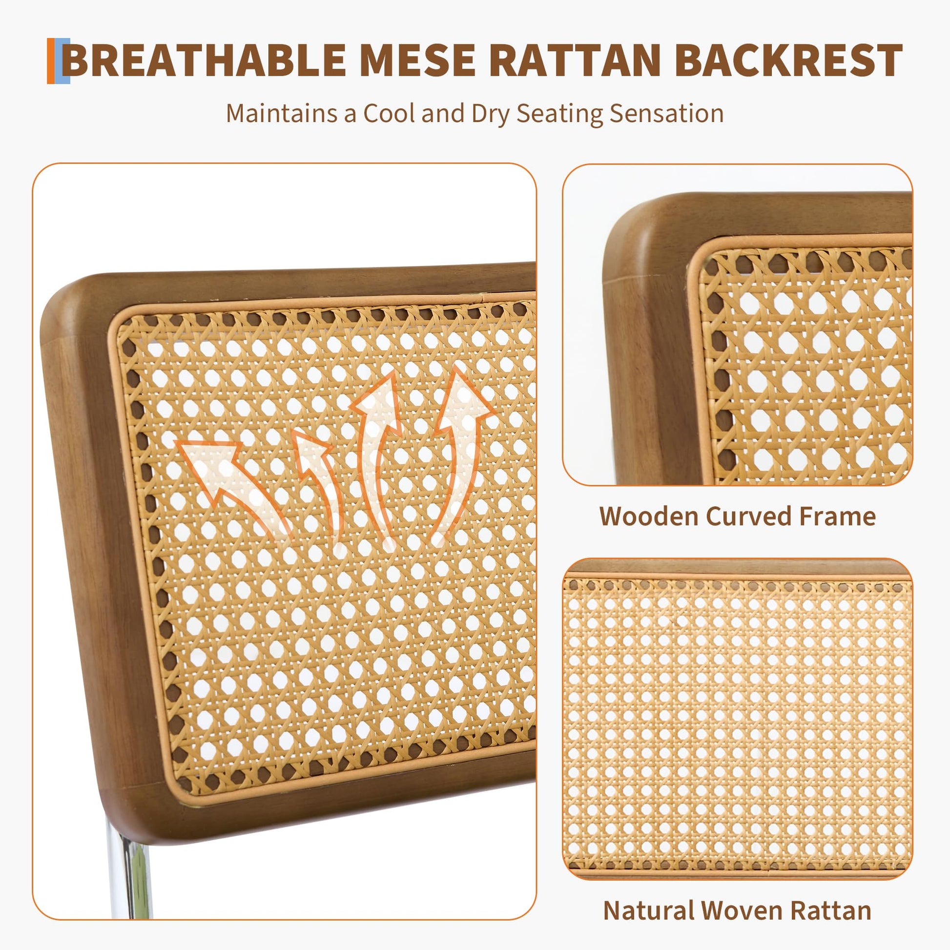 Set di 2 sedie da pranzo Garvee Mid Century in rattan con schienale intrecciato a mano, seduta imbottita, struttura in legno, pelle PU marrone, per cucina e sala da pranzo