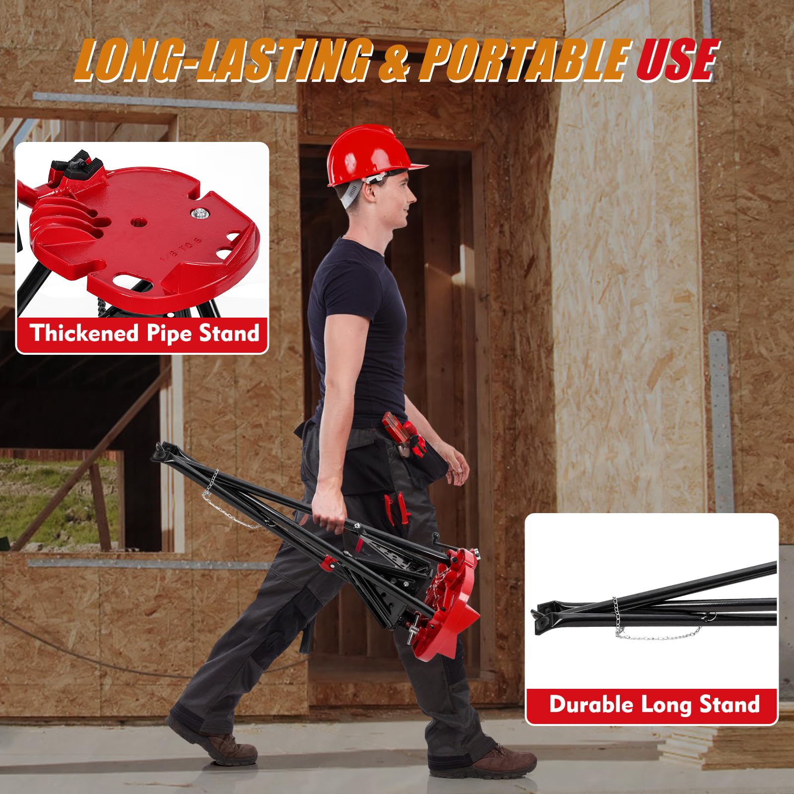 Supporto Morsa a Catena per Tubi Garvee con Treppiede - Gambe Acciaio Robusto, Pieghevole per Taglio e Filettatura 1/8-6" | Ideale per Festa del Papà