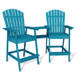 Sedioline Adirondack da Bar Alte da Esterno Garvee con Vassoio Collegato, Legno Massello, Blu, Patio e Giardino, Set di 2 - Blu