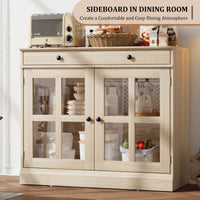 Credenza Garvee da 35,4" con anta in vetro, ripiani regolabili, chiusura ammortizzata, rovere, per sala da pranzo e cucina, struttura robusta, facile da montare