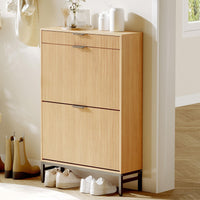 Scarpiera moderna Garvee con 3 cassetti a ribalta e 2 cassetti piccoli, ganci per corridoi stretti, appartamento, 31,5x9,45x52,36 pollici, legno fiammato