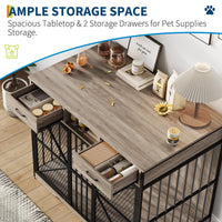 Garvee, cuccia per cani da 44 pollici con cassetti, doppie porte, in legno massello per cani di piccola e grande taglia, marrone e nero vintage, per interni