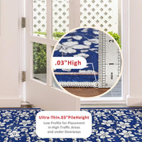 Tappeto Garvee lavabile per soggiorno con motivo floreale vintage, pelo corto, antiscivolo, morbido, 120x170 cm, blu