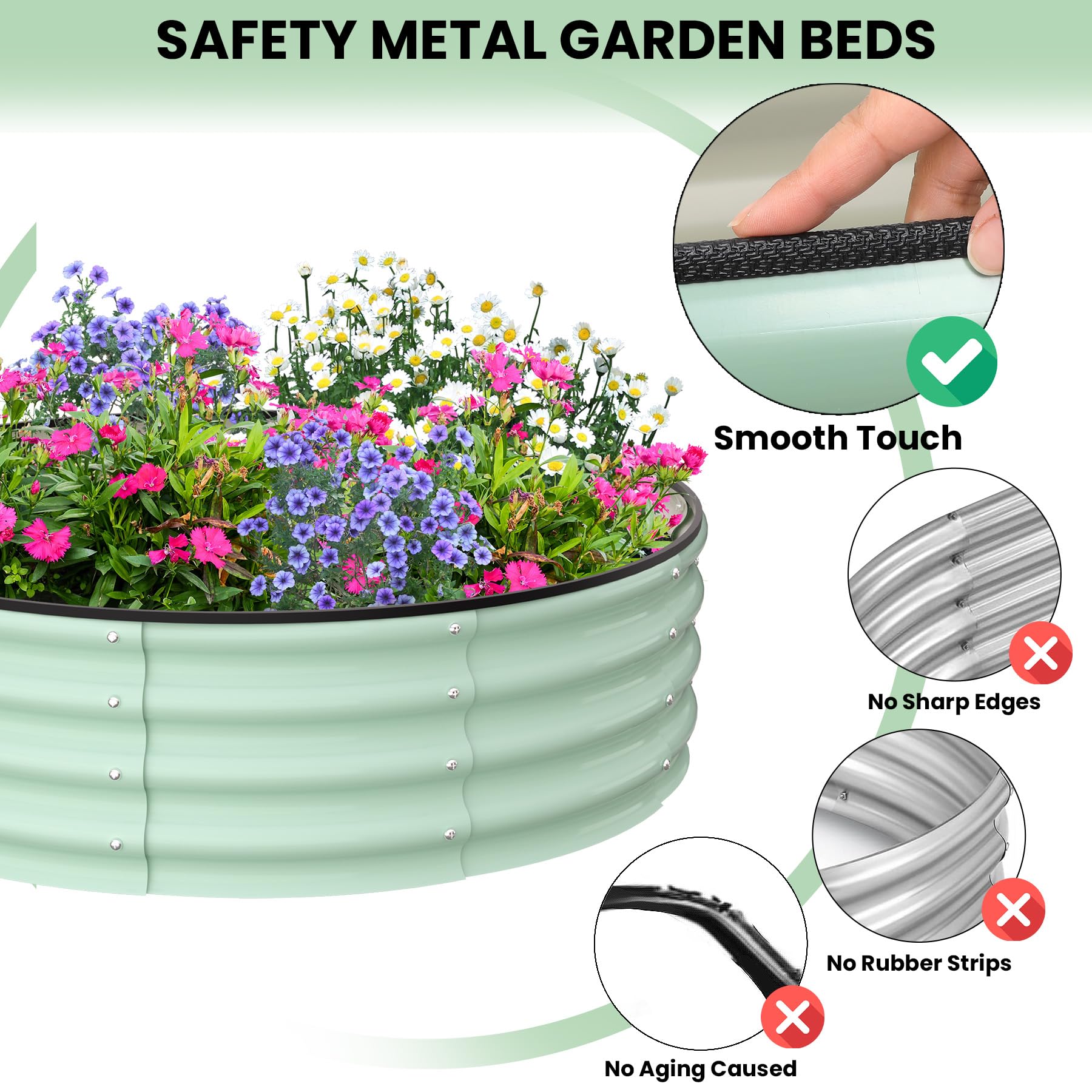 Aiule rialzate da giardino Garvee per esterni, set da 2, 122x122x30 cm, acciaio zincato, antiruggine, struttura a base aperta, verde, giardino e balcone