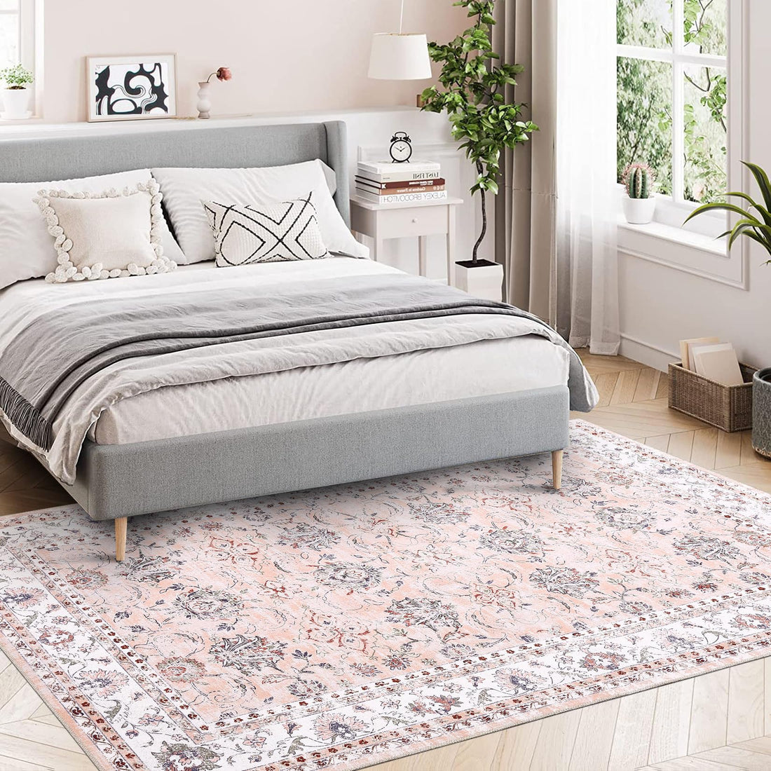 Tappeto Garvee per interni ed esterni, lavabile, vintage, antiscivolo, resistente all'acqua e alle macchie, per soggiorno, camera da letto, casa e ufficio, 140x200 cm, rosa