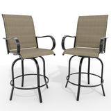 Garvee Set 2 Sgabelli da Bar Girevoli 360° con Schienale Alto e Braccioli, Tessuto Textilene Resistente, Altezza Bar 27.5", Ideali per Patio e Giardino - Grey