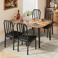Set da pranzo Garvee per 4 persone con design smussato, sedie imbottite in PU, MDF e acciaio, marrone rustico, salvaspazio per cucine piccole