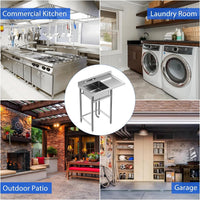 Lavello di servizio in acciaio inossidabile Garvee 91 × 53 × 101 cm Tavolo da lavoro in acciaio inossidabile 304 Garage da cucina 2 ripiani Rubinetto girevole