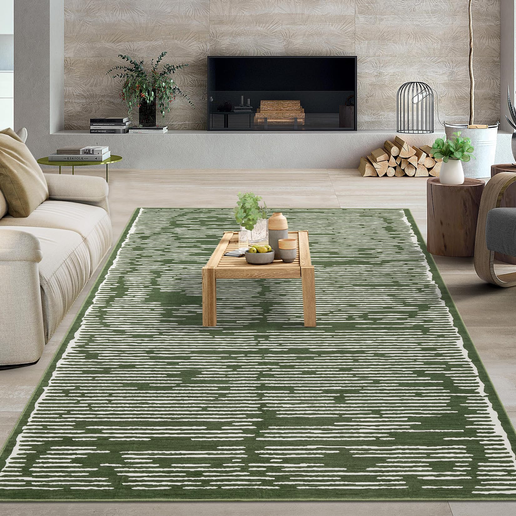 Tappeto a pelo corto Garvee 160x230cm verde militare per soggiorno camera da letto lavabile antiscivolo morbido