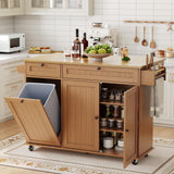 Garvee Isola Da Cucina Con Ruote 140 cm - Ripiani Staccabili, Ampio Spazio, Legno Ingegnerizzato, Portaspezie, Mobile Multiuso, Bianco - Marrone