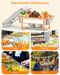 Vassoi riscaldanti per buffet Garvee da 2 pezzi, 8 litri, in acciaio inox, per alimenti caldi, con supporto per coperchio, accessori per feste e banchetti, oro rosa