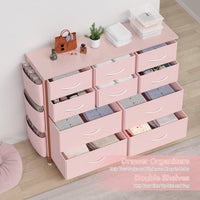 Cassettiera GARVEE, Armadio con 10/12 cassetti e maniglie, Mobiletto portaoggetti in tessuto con struttura in metallo, per camera da letto, armadio, corridoio, ingresso, rosa, 12 cassetti