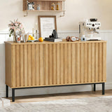 Garvee Mobile Buffet Sideboard 120 cm Con Ante Fluted, Ripiani Regolabili, Legno Ingegnere, Supporto in Metallo, Soggiorno e Sala da Pranzo, Design Moderno, Colore Naturale