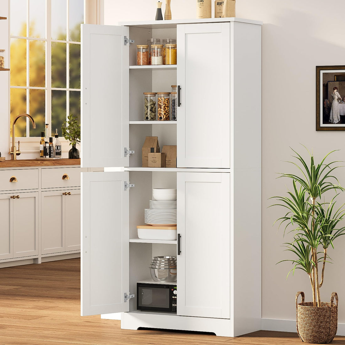 Garvee Armadio Dispensa Cucina 70 Pollici Mobile Legno MDF Bianco Per Cucina E Soggiorno