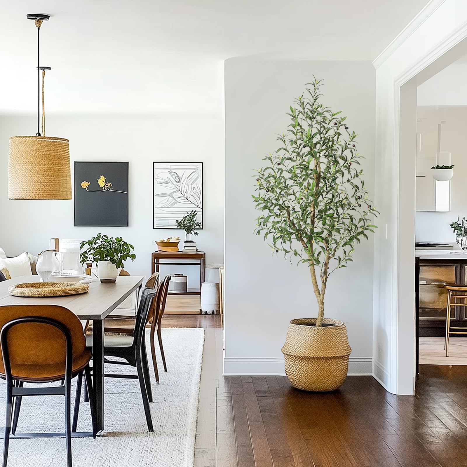 Albero di ulivo artificiale Garvee da 6 piedi con frutti realistici e tronco flessibile per interni, soggiorno, ufficio, vaso bianco