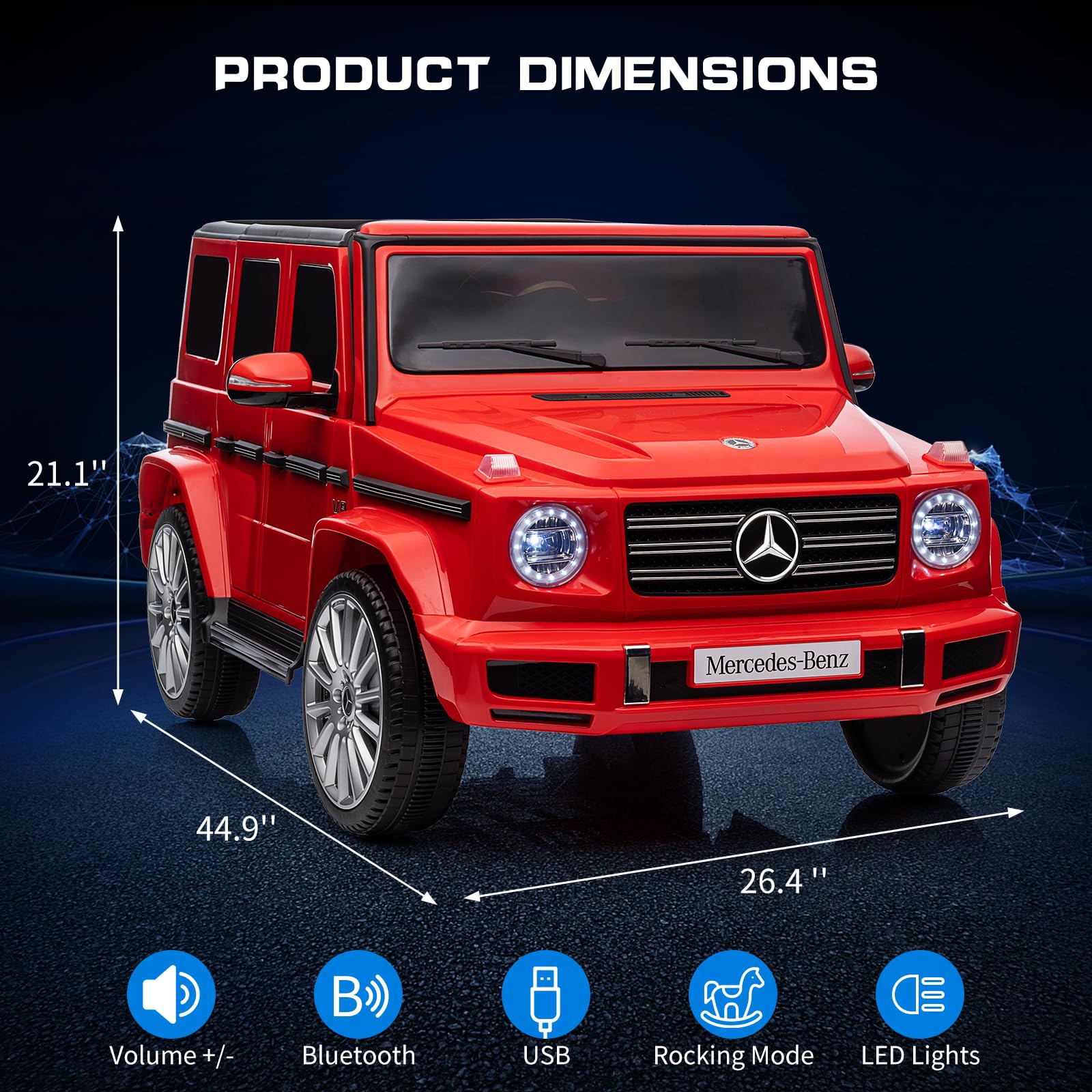 GARVEE Auto elettrica per bambini, veicolo elettrico da 12 V, auto elettrica con telecomando, 3 velocità, clacson, LED, musica, USB, MP3, Bluetooth, per ragazzi e ragazze (rosso)