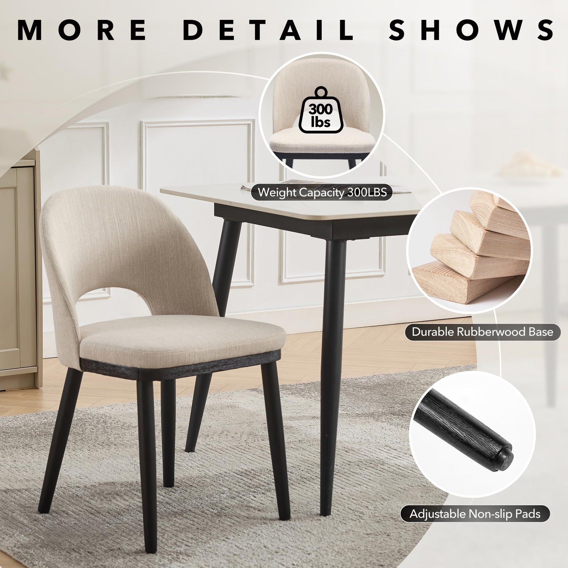 Set di 2 sedie da pranzo in legno Garvee, moderne, imbottite, schienale alto, in tessuto, robuste, comode, beige, per cucina e bar, 46 cm di profondità x 52 cm di larghezza x 77 cm di altezza