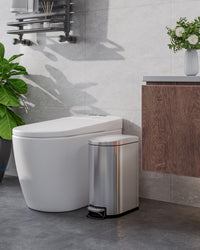 Pattumiera Garvee in acciaio inox da 10 litri con coperchio a chiusura ammortizzata e contenitore interno per bagno e camera da letto, compatta, impermeabile, con maniglia, argento