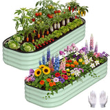 Garvee Letto Da Giardino Rialzato Zincato, 2 Pezzi, Design Rotondo, 60x60x30 cm, Verde E Grigio Scuro, Per Orto E Fiori