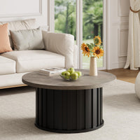 Tavolino da caffè rotondo Garvee, stile moderno di metà secolo, con struttura in metallo, piano scanalato da 31,9 pollici, in MDF nero, per soggiorno e appartamento