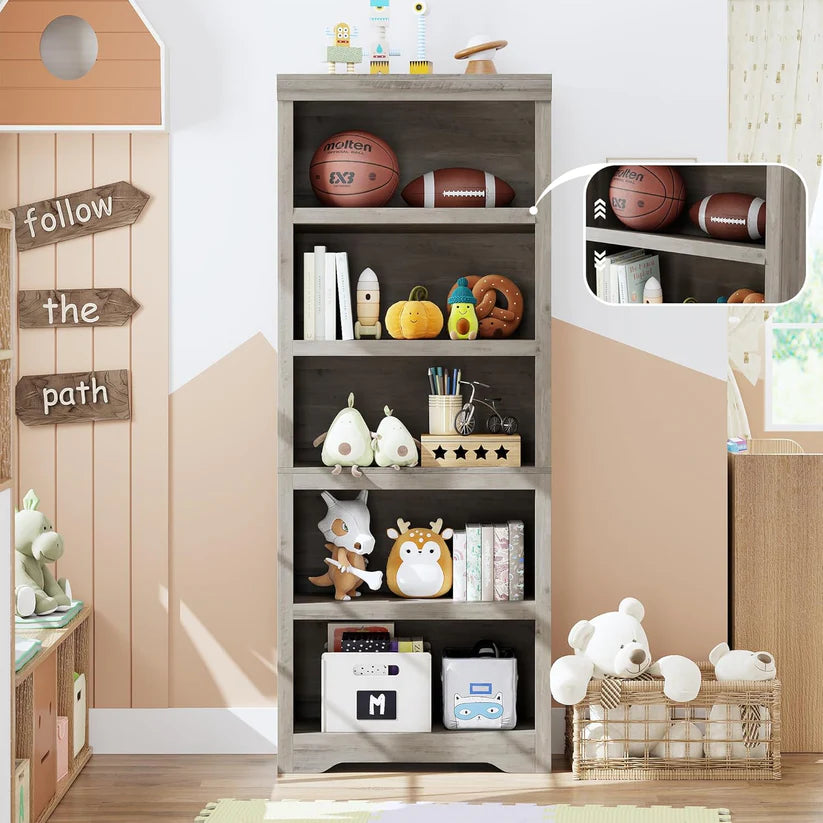 Garvee Libreria 5 Ripiani Alta Regolabile Antiscivolo MDF Resistente Design Elegante Multiuso Casa Ufficio 175 cm