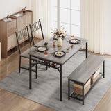 Set da pranzo Garvee per 4 persone con portabottiglie, grigio retrò, MDF e acciaio, sedie e panca robuste e salvaspazio, ideale per piccoli spazi - grigio