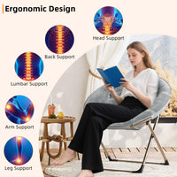 Sedia a forma di luna Garvee Saucer Chair con struttura in metallo pieghevole, fiore di peluche oversize, comoda e stabile per camera da letto e soggiorno, grigio