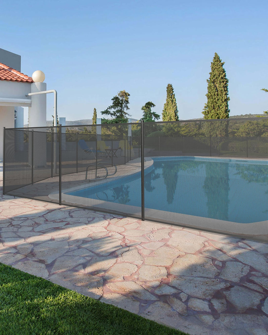 Garvee 4 piedi x 48 piedi recinzione di sicurezza per piscina in rete con piedini in acciaio inossidabile, resistente alle intemperie, regolabile per giardino e piscina, nero