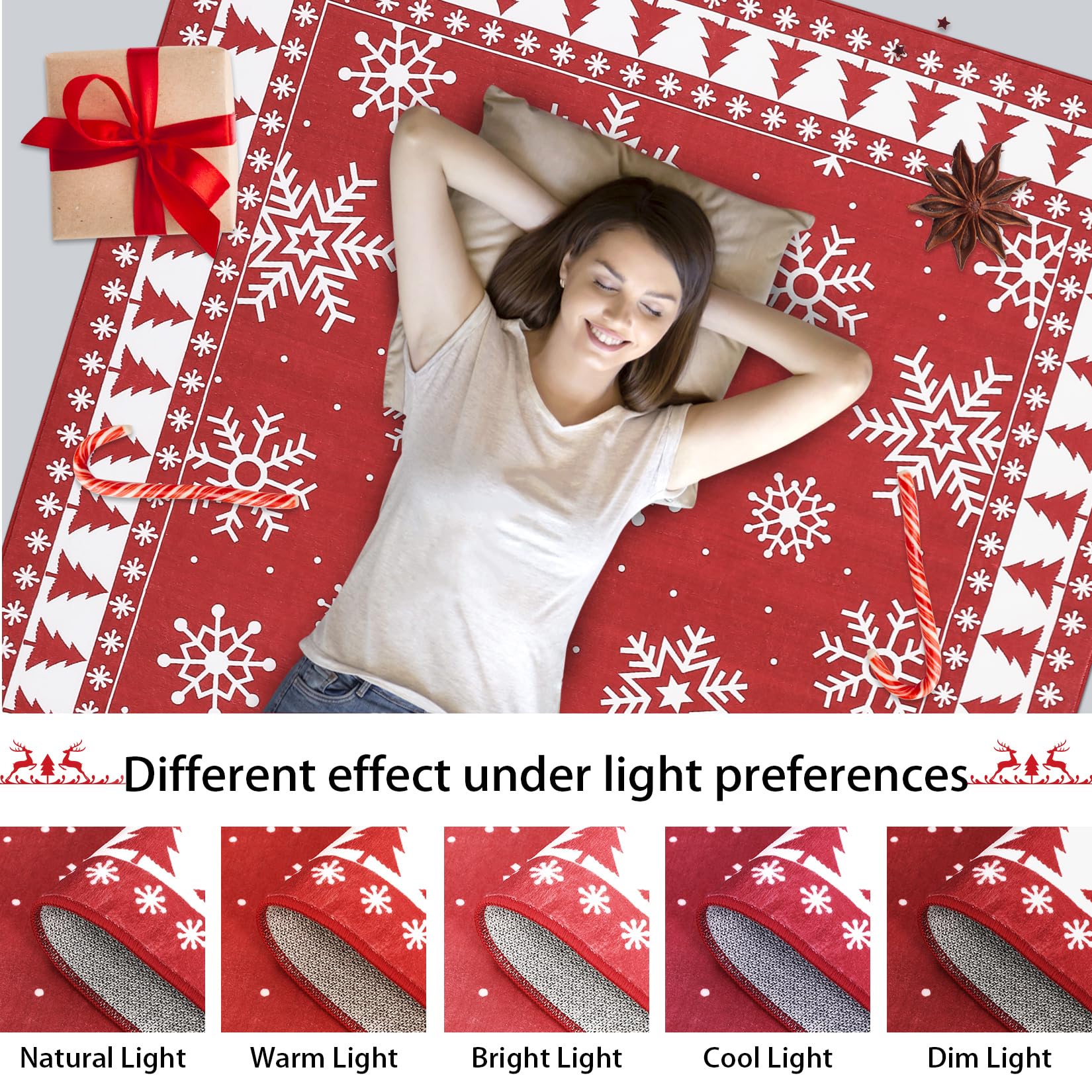 Tappeto natalizio rotondo Garvee, antiscivolo, rosso con fiocco di neve, per ingresso, 120 cm