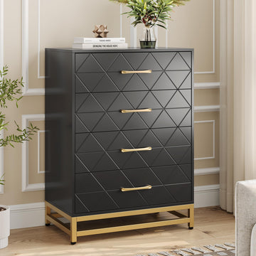 Cassettiera Garvee nera a 4 cassetti con maniglie in metallo per camera da letto, ufficio, soggiorno, 23.9"x15.8"x36.2", design moderno in legno