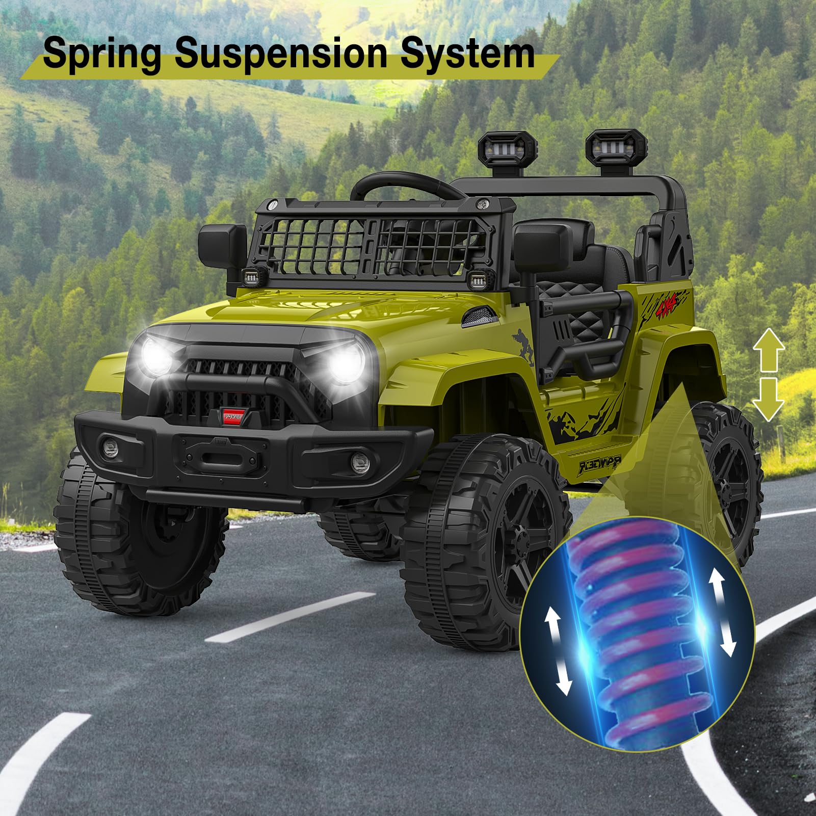 Garvee 12V Kids Electric Off-Road Car Green con telecomando e Bluetooth – SUV robusto per bambini e bambine dai 3 anni in su