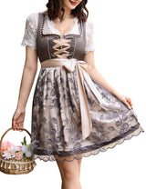 Garvee Dirndl Corto Da Donna In 3 Pezzi Tradizionale abito midi Oktoberfest con grembiule in pizzo grigio Taglia 34