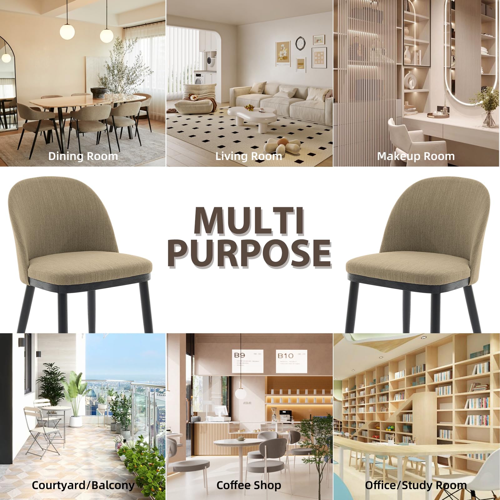 Set di 2 sedie imbottite Garvee, moderne, imbottite, schienale alto, gambe in legno, per sala da pranzo e cucina, 18,89 pollici, multicolore