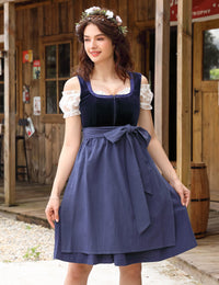 Garvee - Vestito Dirndl corto tradizionale da donna, 3 pezzi, in velluto blu scuro, Oktoberfest B38