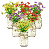 Garvee Set 6 decorazioni per la tavola in barattolo di vetro con fiori, luci a LED, vetro, nastro diuta per matrimoni e feste, 500 ml, trasparente