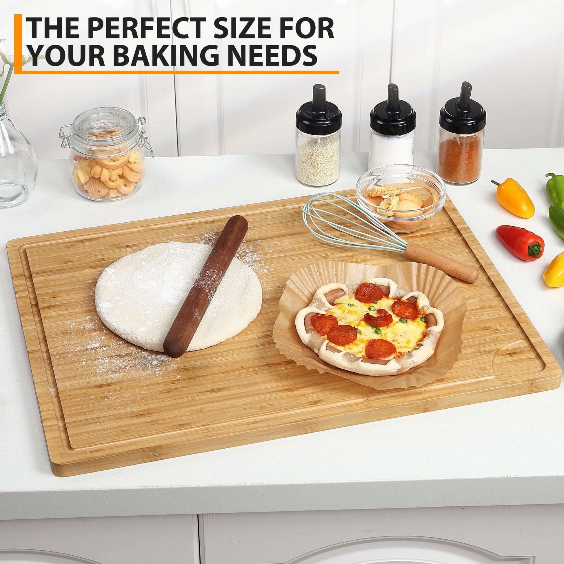 Tagliere in legno Garvee 24x18 pollici in bambù con scanalatura per il succo, adatto ai coltelli per l'uso in cucina, versatile, spesso 0,8 pollici, colore naturale