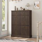 Garvee Mobile Porta Scarpe con 2 Cassetti a Ribalta, Legno MDF, Design Salvaspazio, Noce, per Ingresso e Soggiorno, 31.5"x10"x42.1" - Walnut